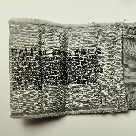 Bali Classic Gray Underwire Bra Adjustable Size 36D - Picture 6 of 7